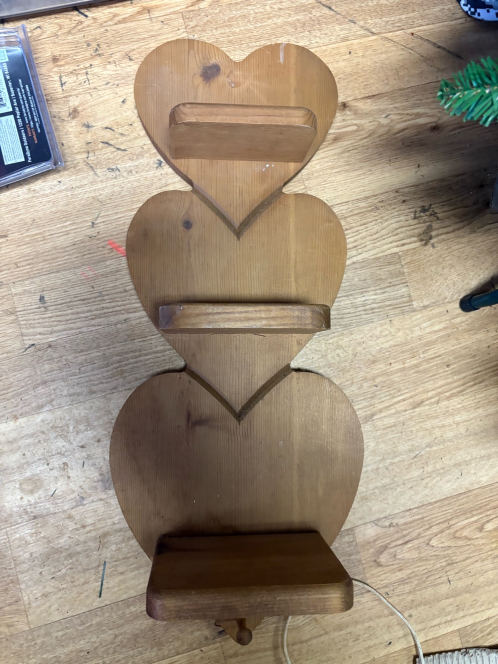 Vintage Wooden Heart Shaped Shelf - Natural Brown